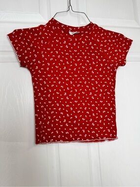 Cotton On Red Tee with White Daisy Print